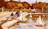 Boats Canvas Paintings - Children Sailing Their Boats in the Luxembourg Gardens, Paris